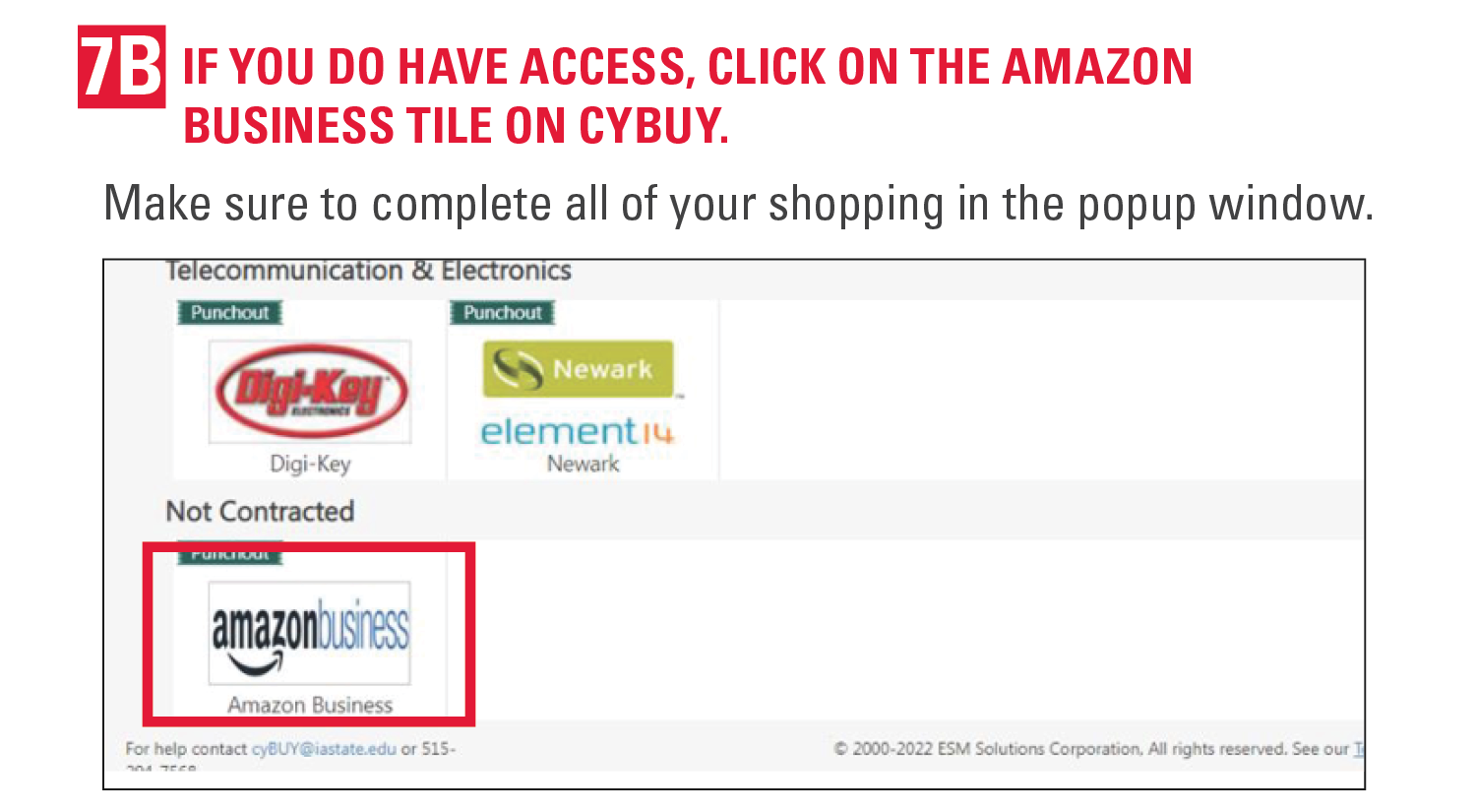 7b. If you do have access, click on the Amazon Business tile on cyBUY. Make sure to complete all of your shopping in the popup window.